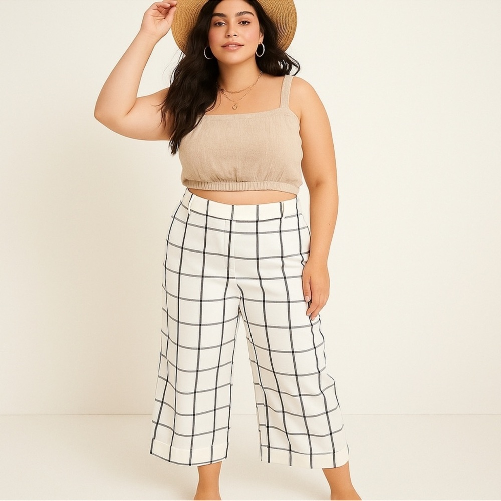 Lane Bryant Wide Leg Large Check Ankle Crop Pants NWOT *see description Size 16